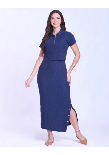 Vestido Fátima Em Malha Canelada Azul Hapuk Outono/Inverno 2026