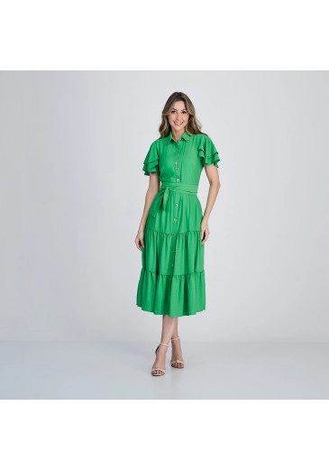 Vestido Janine Verde Tecido Bamboo Rayon Tata Martello Alto Verão 2024