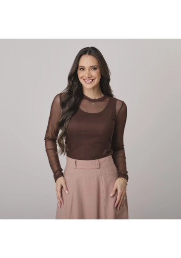 Blusa Daniela Em Tule Forrada Marrom Tata Martello Outono/Inverno 2026