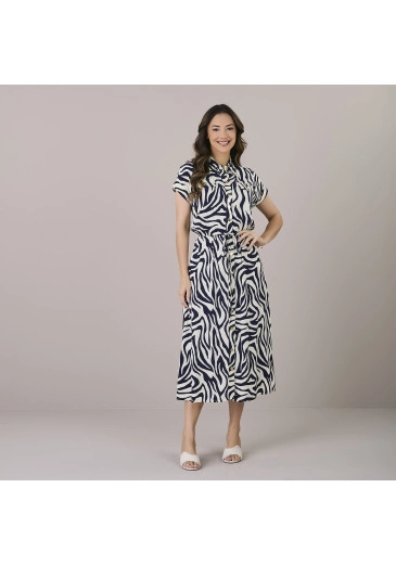 Vestido Geyse Estampado Com Botões Funcionais Em Viscose Rayon Tatá Martello Alto Verão 2025