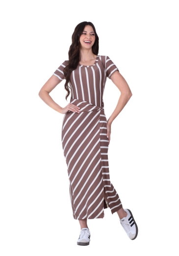 Vestido Elis Em Malha Listrada Marrom Hapuk  Primavera/Verão 2026