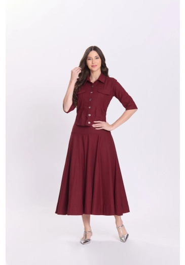 Conjunto Julia Em Tecido Plano De Viscose E Linho Bordô Hapuk Outono/Inverno 2026