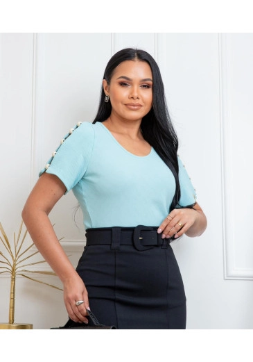 Blusa Marléia Em Crepe Azul Maria Amore Primavera/Verão 2026