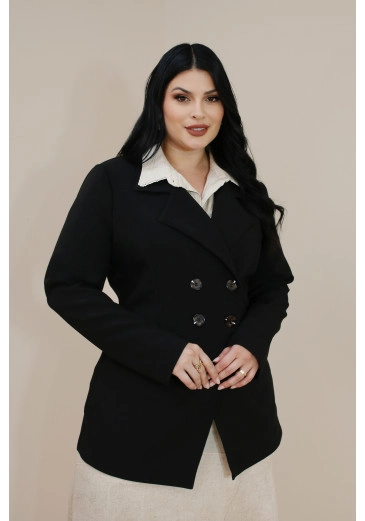 Blazer Verediana Em Lâ De Alfaiataria Preto Plus Size Nitido Outono/Inverno 2026