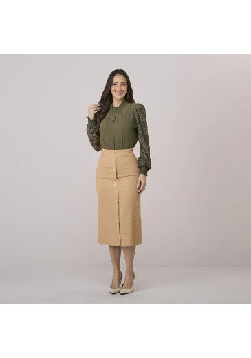 Saia Flora Em Tweed Bege Tata Martello Outono/Inverno 2026