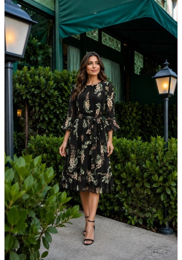 Vestido Milena Em Chiffon Trabalhado C/ Fios De Lurex Preto Maria Amore Outono/Inverno 2026