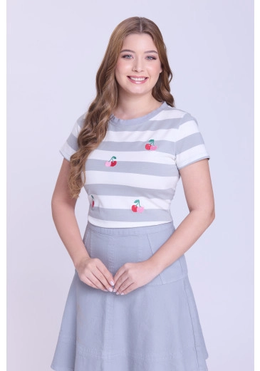 Blusa Milla Em Malha Listrada Cinza Hapuk Outono/Inverno 2026