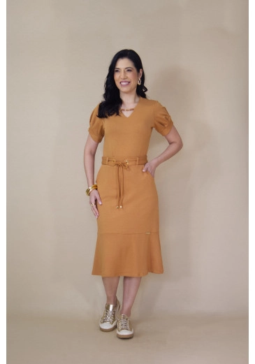 Saia Midi Em Moletinho Caramelo Hadaza Primavera/Verão 2026