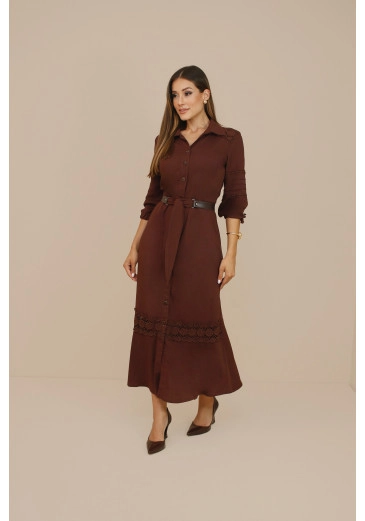 Vestido Afrodite Em Chemisie Visco Linho Marrom Plus Size Nitido Outono/Inveno 2026