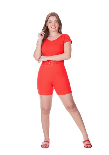 Shorts Camila Em Malha Proteção UV Laranja Hapuk Primavera/Verão 2026
