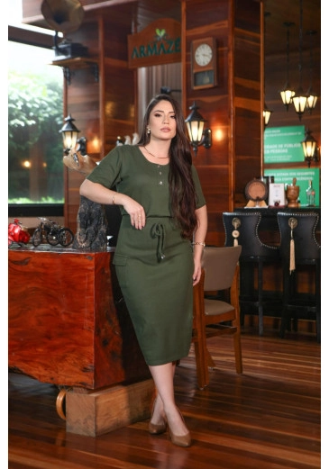 Conjunto Em Malha Midi Com Decote Redondo Verde Mulher Morena Outono/Inverno 2025
