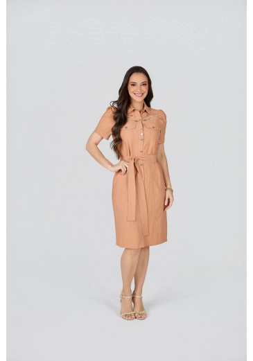 Vestido Camila Em Alfaiataria Dominique Caramelo Tata Martello Primavera/Verão 2027