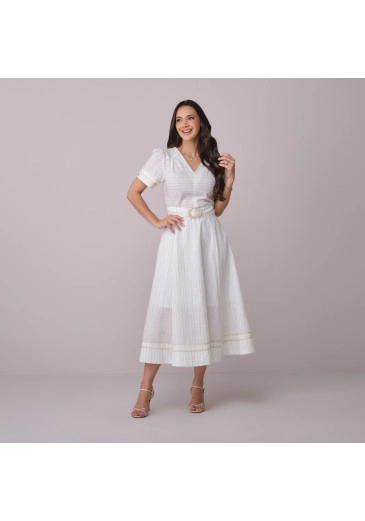 Vestido Giulia Em Cotton Listrado Off White Tata Martello Primavera/Verão 2026