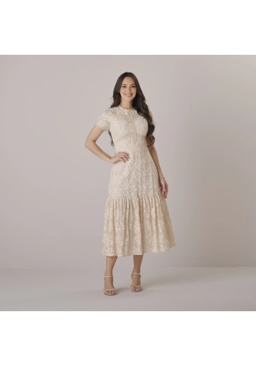 Vestido Taciane Em Algodão Bordado Bege Tata Martello Outono/Inverno 2026