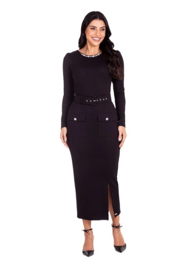 Vestido Salomé Em Ponto Roma Preto Hapuk Outono/Inverno 2024