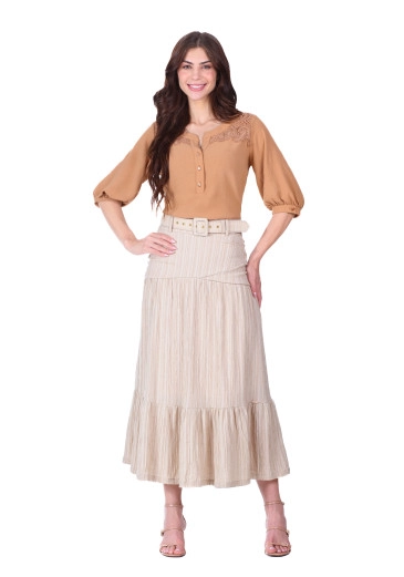 Saia Eloa Em Tecido Plano Texturizado Bege Hapuk Primavera/Verão 2026
