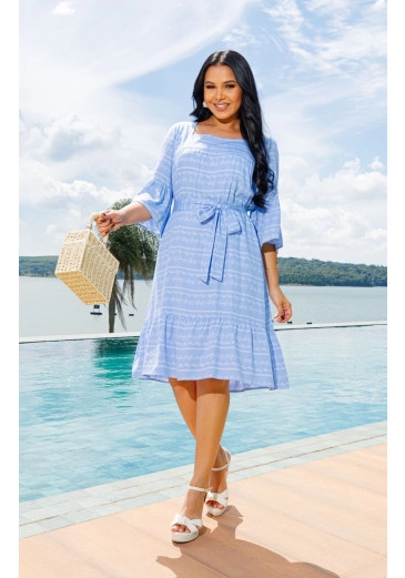 Vestido Isabeli Em Viscose Azul Maria Amore Alto Verão 2025