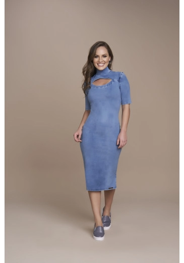 Vestido Midi Malha Denim Titanium Jeans Outono/Inverno 2021