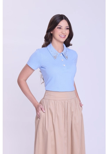  Blusa Manu Em Malha com Pedraria Azul Hapuk Outono/Inverno 2026