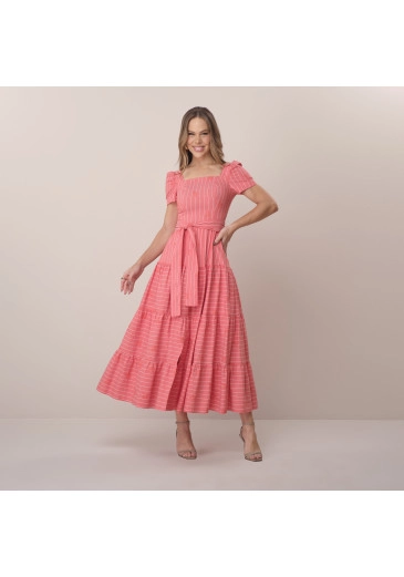 Vestido Roberta Em Tricoline Coral Tatá Martello Primavera/Verão 2026
