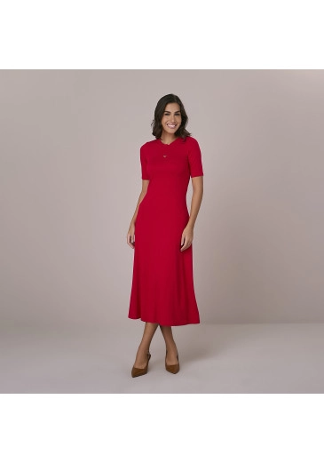 Vestido Taynara Em Malha Viscolycra Vermelho Tatá Martello Outono/Inverno 2025