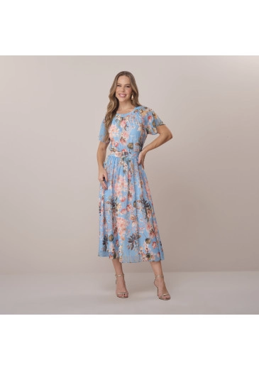 Vestido Daiane Em Crepe Azul Tatá Martello Primavera/Verão 2026