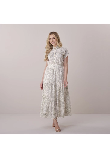 Vestido Claudia Em Linho Caribe Cinza Tata Martello Primavera/Verão 2026