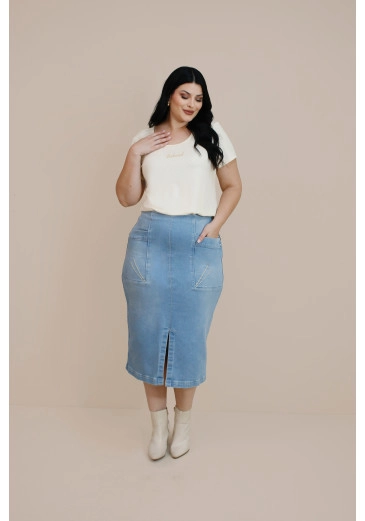 Saia Athena Em Jeans Claro Plus Size Nitido Outono/Inverno 2026