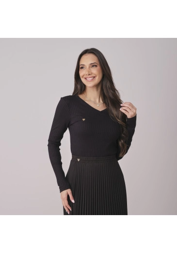 Blusa Samara Em Malha Canelada Preta Tata Martello Outono/Inverno 2026