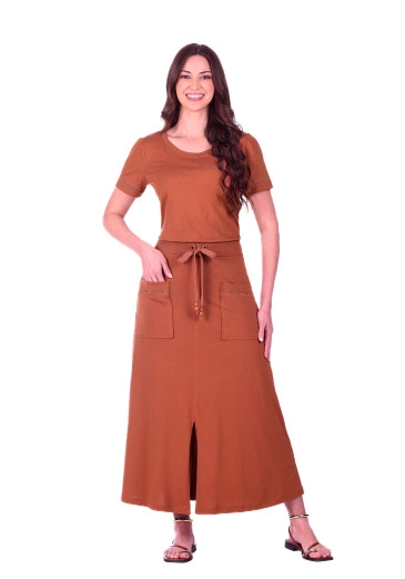 Vestido Simone Em Malha Algodão Sustentável Caramelo Hapuk Primavera/Verão 2027