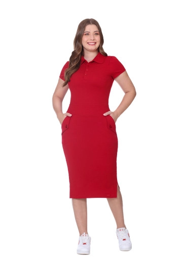 Vestido Andressa Vermelho Piquet Gola Polo Hapuk Outono/Inverno 2025