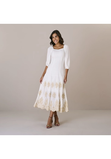 Vestido Eliana Em Rayon Slub Bordado Off White Tatá Martello Outono/Inverno 2025