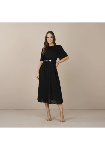 Vestido Nubia em Crepe Prince com Cinto Preto Tatá Martello Primavera/Verão 2025 