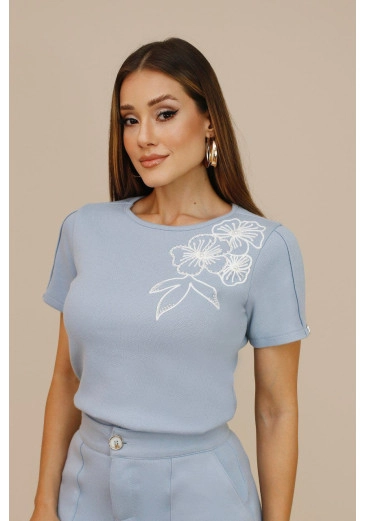 Camisa Anne Em Moletom Bordado Azul Nitido Outono/Inverno 2026