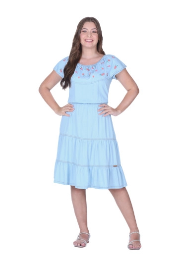 Vestido Isabelly Decote Com Elástico Interno Jeans Claro Hapuk Alto Verão 2025 