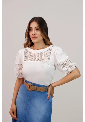 Blusa Eloise Em Viscolinho Off White Nítido Alto Verão 2025