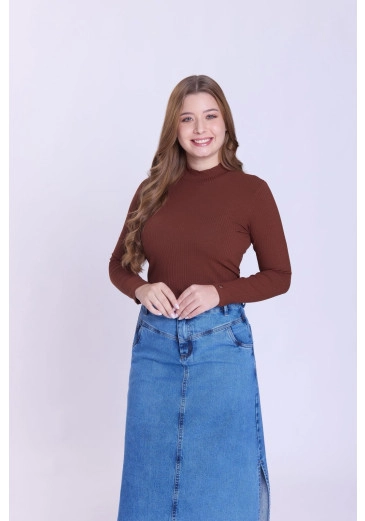 Blusa Sophia Em Malha Canelada Marrom Hapuk Outono/Inverno 2026