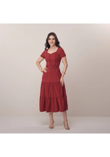 Vestido Franciele Em Crepe Maresia E Renda Vermelho Tata Martello Primavera/Verão 2026