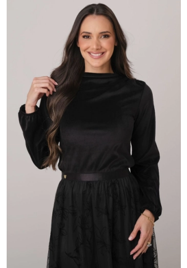 Blusa Gislaine Em Velvet Plush Preto Tata Martello Primavera/Verão 2026