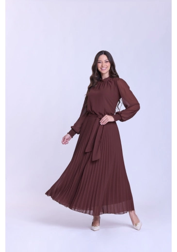 Vestido Liz Em Chiffon Marrom Hapuk Outono/Inverno 2026