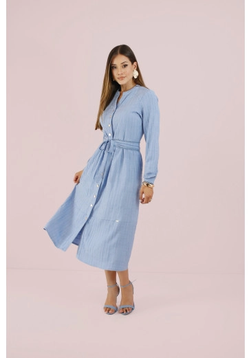 Vestido Fernanda Em Crepe Rayon Jacquard Azul Nitido Outono/Inverno 2026