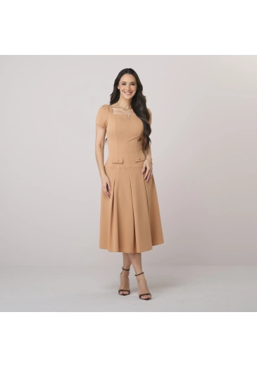 Vestido Elida Em Alfaiataria Brunello Bege Tata Martello Outono/Inverno 2026