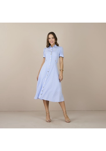 Vestido Sonia Rayon Jacquard Estampa Corações Azul Tatá Martello Primavera/Verão 2025