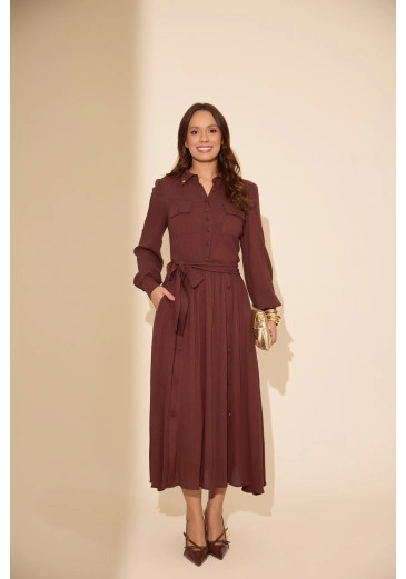 Vestido Laura Em Viscolinho Marrom Jany Pim Outono/Inverno 2026
