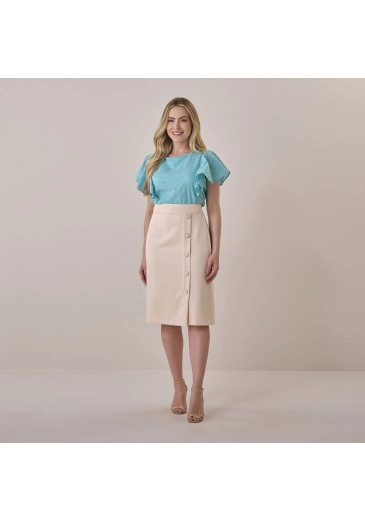 Saia Eliza Em Alfaiataria Lanvin Bege Tata Martello Primavera/Verão 2026