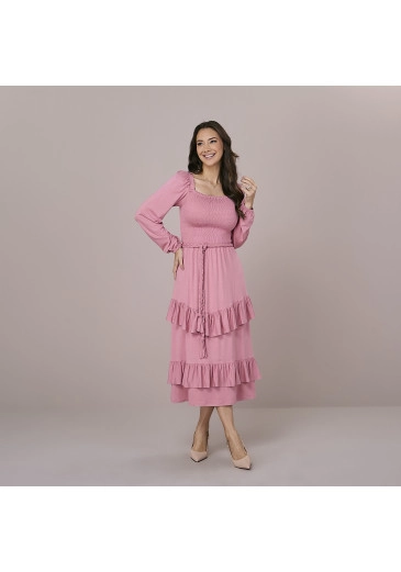 Vestido Noeli Em Malha Vis Up Rosa Tatá Martello  Outono/Inverno 2025