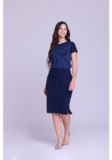 Blusa Elena Em Moletinho Leve E Malha Canelada Azul Noite Hapuk Primavera/Verão 2026