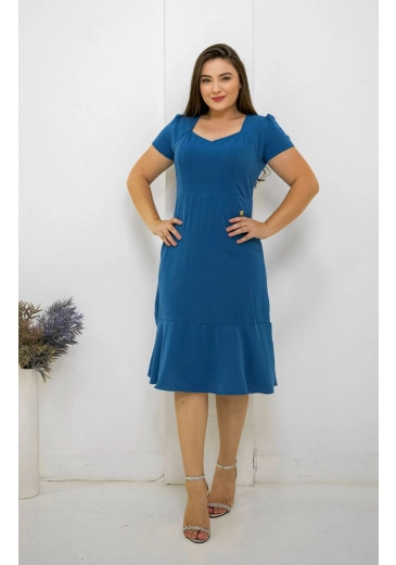 Vestido Gabriela Em Crepe Acetinado Azul Maria Amore Primavera/Verão 2025