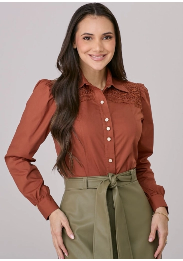 Camisa Luciana Em Tricoline Marrom Tata Martello Outono/Inverno 2026