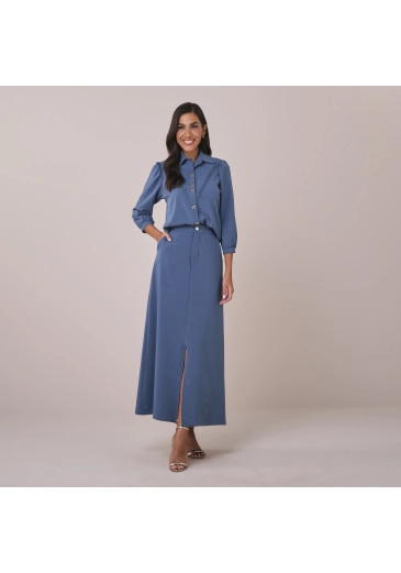 Conjunto Elizabete Em Crepe Londres Com Renda Azul Tata Martello Primavera/Verão 2026
